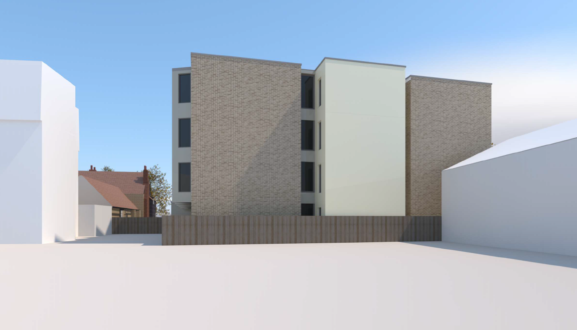 Ontwerpbeeld van de achterzijde van de ontwikkeling
